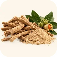 Gedroogde ashwagandhawortels en poeder